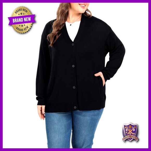 Plus Size Soft Stretch Cardigan with Side Pocket Non-Bulky Sweater